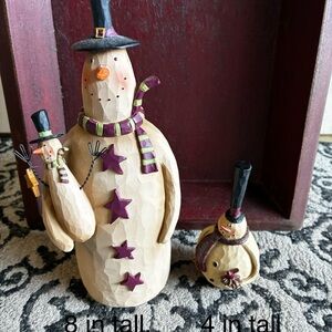 Charming Snowman Figurine Set with Purple Accents